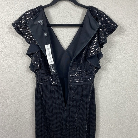 NWT Badgley Mischka Sequin Flutter Sleeve Sheath Dress Sparkle Party Black Sz 2 - Picture 9 of 17